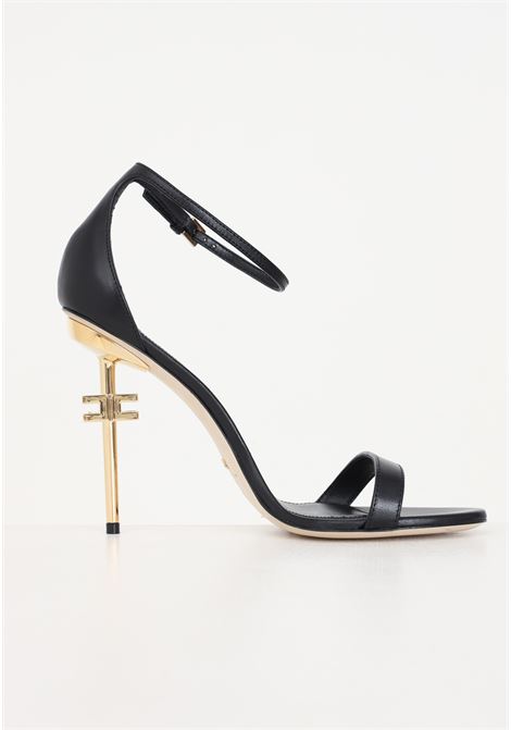 Women's black leather sandals with logo heel ELISABETTA FRANCHI | SA23B41E2110